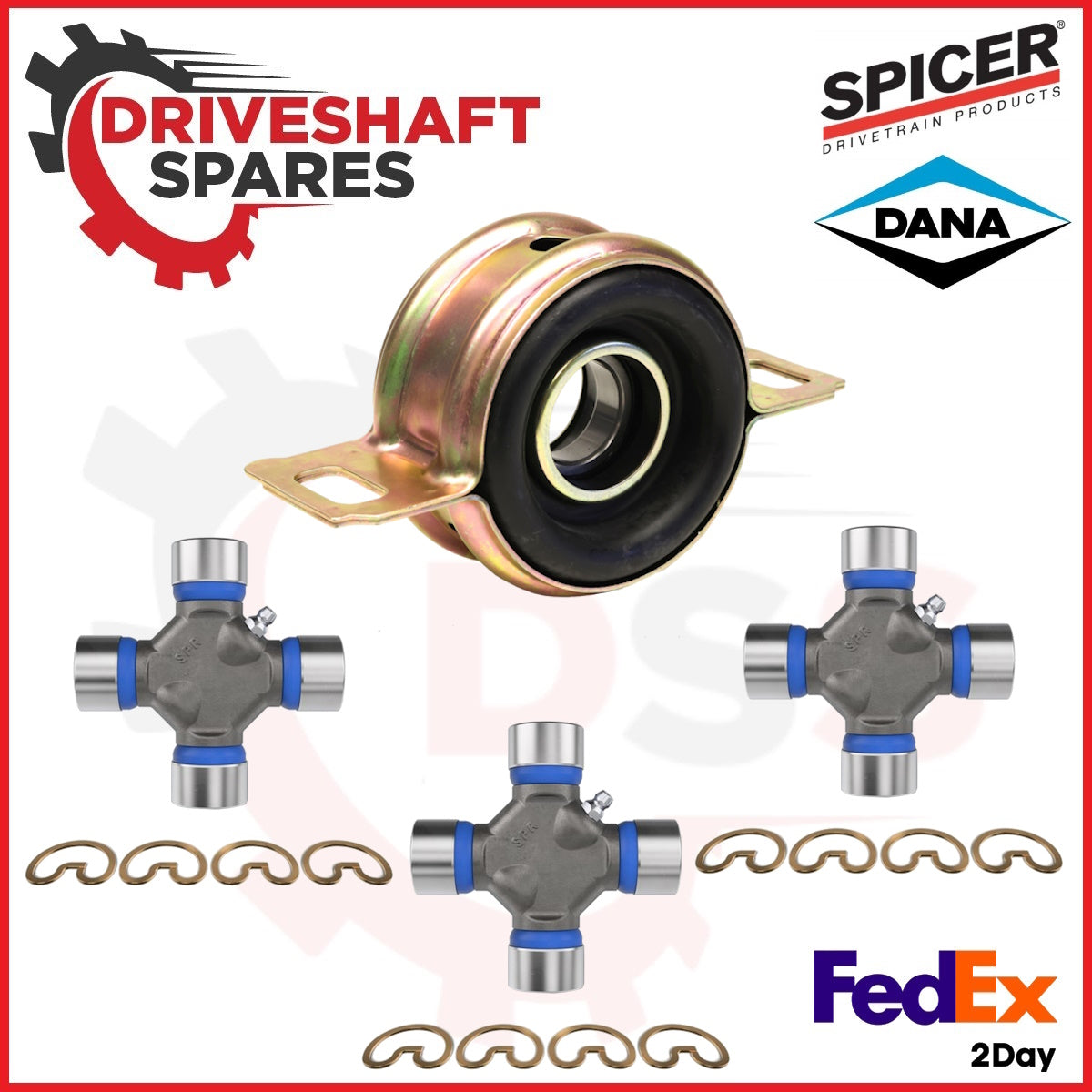 NEW Toyota Tacoma 2005-2015 Driveshaft Support Bearing & Spicer U-Joints Set