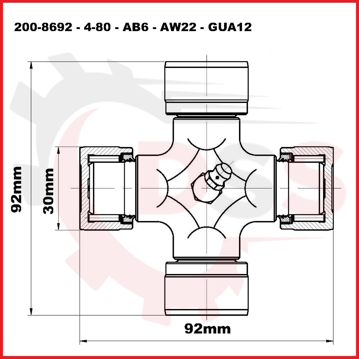 Heavy Duty U-Joint Kit 30.2mm x 92mm Weasler AB6 / AW22 Series - Greaseable - Image 2