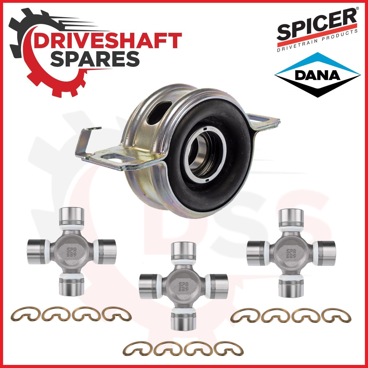 Toyota Tacoma (2005-2015) CBTT, Center Bearing + 5-1330XS SPICER U-Joints X3