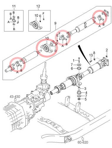 CENTER BEARING & 3 U-Joints for KIA SORENTO 2WD Center Support Bearing & 3 U-Jnt - Image 2