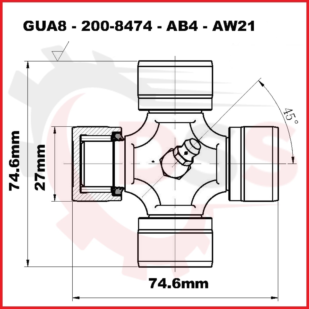 200-8474 Weasler Cross And Bearing Kit- 27mm x 74.6mm AB4 / AW21 Series - Image 2