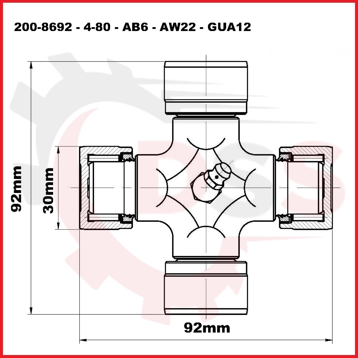 200-8692 Weasler Cross And Bearing Kit- 30.2mm x 92mm AB6 / AW22 Series - Image 2