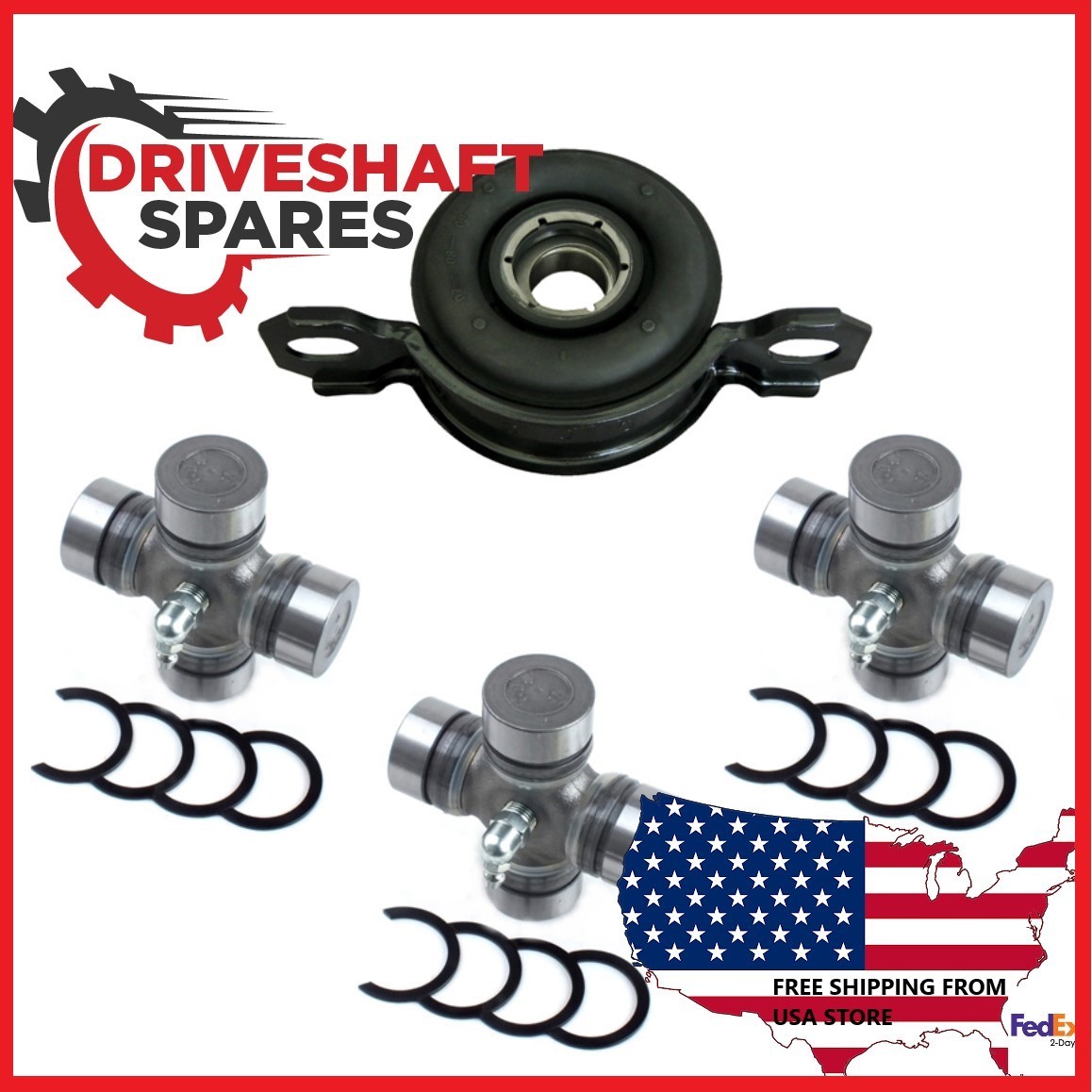 CENTER BEARING & 3 U-Joints for KIA SORENTO 2WD Center Support Bearing & 3 U-Jnt