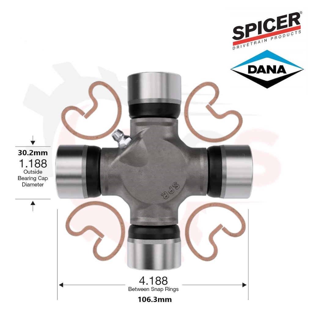 5-160X, SPICER 1410 Series U-Joint - Outside Snap Rings - Greaseable. - Image 2